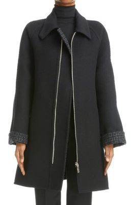 Givenchy Double Face Wool Blend Belted Zip Coat in 002-Black/Grey