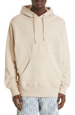 Givenchy Embroidered Logo Cotton Hoodie in Light Beige