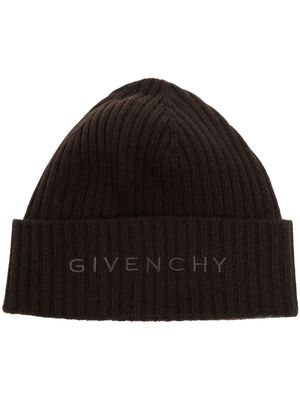 Givenchy embroidered-logo ribbed-knit beanie - Brown