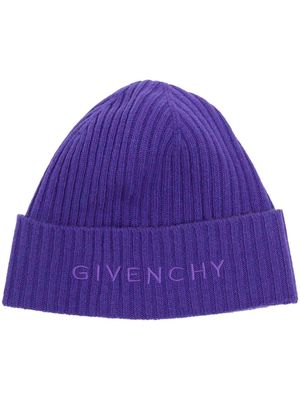 Givenchy embroidered-logo ribbed-knit beanie - Purple