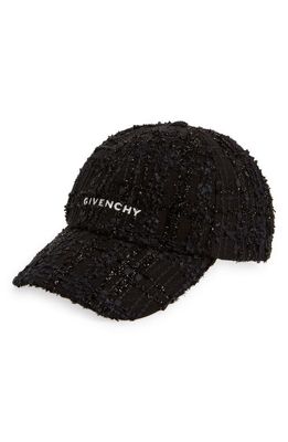 Givenchy Embroidered Logo Tweed Baseball Cap in Black
