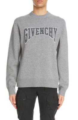 Givenchy Embroidered Logo Wool & Cashmere Sweater in Grey/Black