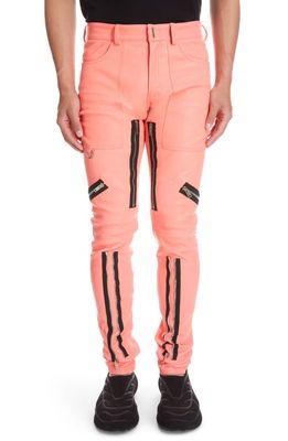 Givenchy Exposed Zip Skinny Lambskin Leather Pants in Coral