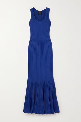 Givenchy - Fluted Ribbed-knit Maxi Dress - Blue