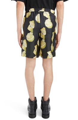 Givenchy Formal Lemon Print Elastic Waist Silk Shorts in Black/Yellow
