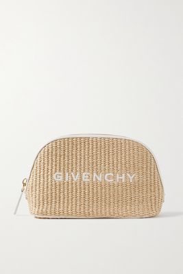 Givenchy - G-essentials Leather-trimmed Embroidered Raffia Pouch - Neutrals