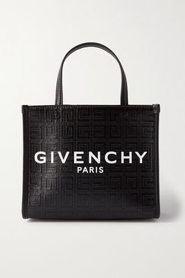 Givenchy - G Mini Leather-trimmed Embossed Coated-canvas Tote - Black