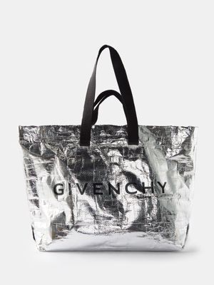 Givenchy - G-shopper Metallic Coated-canvas Tote Bag - Mens - Silver Black