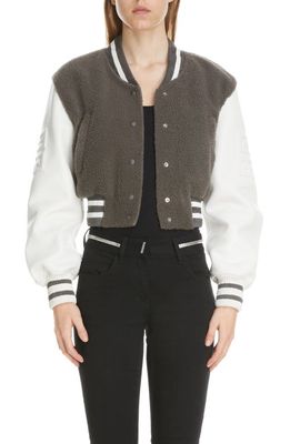 Givenchy Genuine Shearling & Leather Crop Varsity Jacket in Grey/White