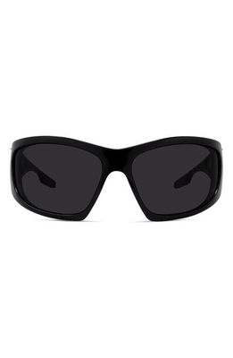 Givenchy Givcut 67mm Rectangular Wrap Sunglasses in Shiny Black /Smoke