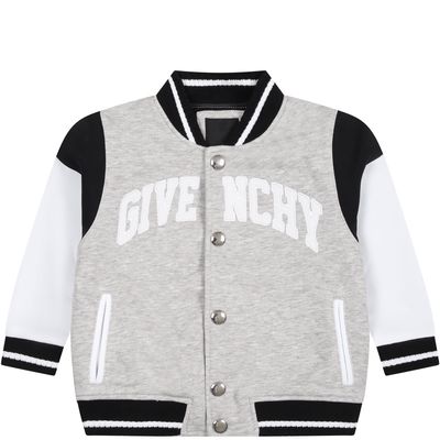 Givenchy Gray Bomber Jacket For Baby Boy With Logo