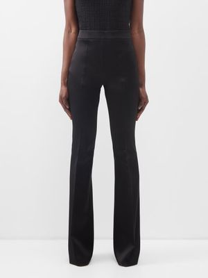 Givenchy - High-rise Pleated Satin Flared-leg Trousers - Womens - Black