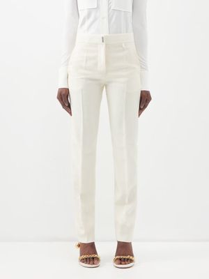 Givenchy - High-rise Pleated Wool-blend Trousers - Womens - Cream