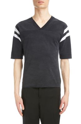 Givenchy Hockey Stripe Sleeve V-Neck Cotton T-Shirt in Black/White
