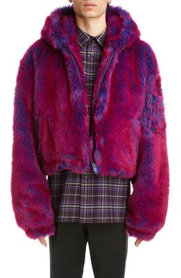 Givenchy Hooded Crop Faux Fur Jacket in Pink/Blue