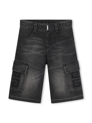 Givenchy Kids 4G-motif denim cargo shorts - Black