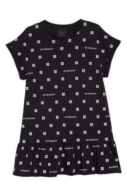 GIVENCHY KIDS Allover Logo Cotton T-Shirt Dress in 09B-Black