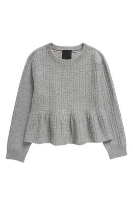 GIVENCHY KIDS Kids' 4G Jacquard Knit Peplum Sweater in Heather Grey