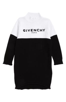 GIVENCHY KIDS Kids' Embroidered Logo Colorblock Sweater Dress in M41 Black White