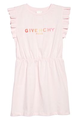 GIVENCHY KIDS Kids' Logo Ruffle Sleeve Cotton Dress in 44Z-Marshmallow