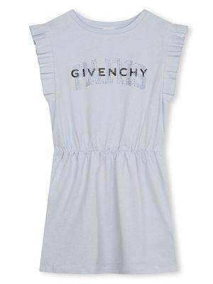 Givenchy Kids logo-embellished ruffled-sleeves dress - Blue