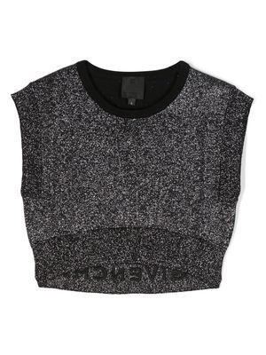 Givenchy Kids logo-embroidered lurex cropped top - Black