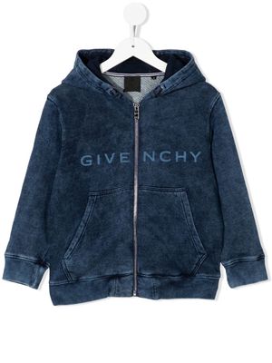 Givenchy Kids logo-print denim hooded sweatshirt - Blue