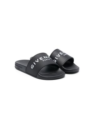 Givenchy Kids logo-print open toe slides - Black