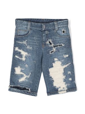 Givenchy Kids logo-print ripped denim shorts - Blue