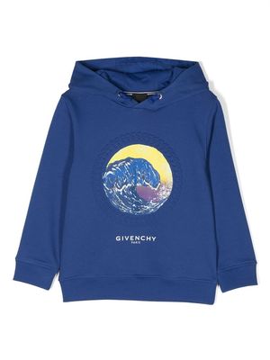 Givenchy Kids wave-print embossed-motif hoodie - Blue