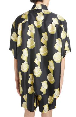 Givenchy Lemon Print Silk Button-Up Shirt in Black/Yellow