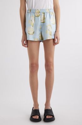 Givenchy Lemon Print Silk Shorts in Blue/Yellow