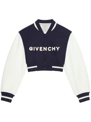 Givenchy logo-appliqué cropped varsity jacket - Blue
