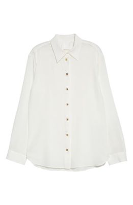 Givenchy Logo Button Silk Button-Up Shirt in Off White