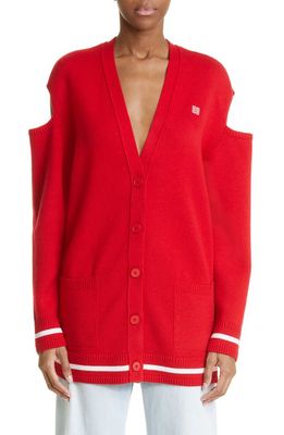 Givenchy Logo Cold Shoulder Wool & Cashmere Blend Cardigan in Red/White