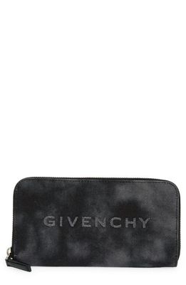 Givenchy Logo Denim Zip Around Wallet in Dark Grey