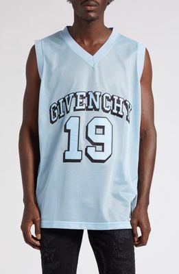 Givenchy Logo Embroidered Mesh Basketball Top in Light Blue