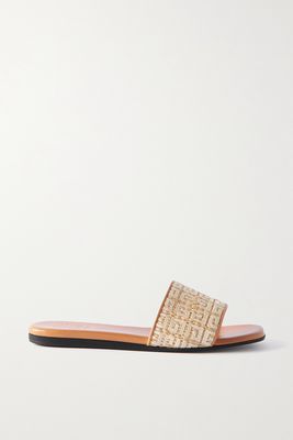 Givenchy - Logo-embroidered Raffia And Leather Slides - Neutrals