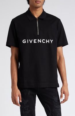 Givenchy Logo Half Zip Cotton Polo in Black