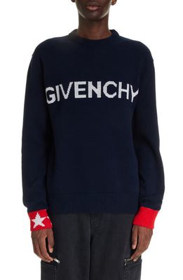 Givenchy Logo Intarsia Crewneck Sweater in Navy/Red