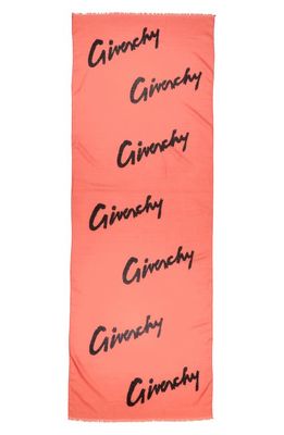 Givenchy Logo Jacquard Cashmere & Silk Scarf in Coral/Black