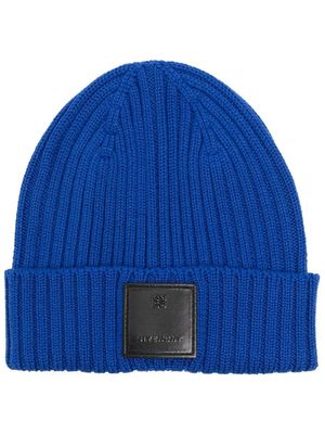 Givenchy logo-patch ribbed-knit beanie - Blue