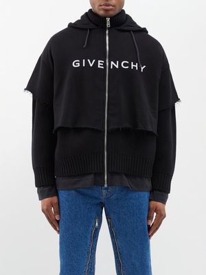 Givenchy - Logo-print Layered Cotton And Wool-blend Hoodie - Mens - Black Grey Degrade