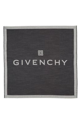 Givenchy Logo Print Silk & Wool Square Scarf in Charcoal