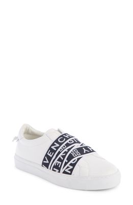 Givenchy Logo Strap Slip-On Sneaker in White/Black Leather