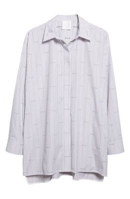 Givenchy Logo Stripe Oversize Cotton Button-Up Shirt in Grey