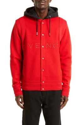 Givenchy Logo Virgin Wool Hooded Bomber Jacket in Red