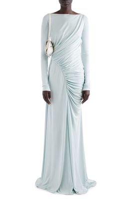 Givenchy Long Sleeve Draped Jersey Evening Gown in Frost