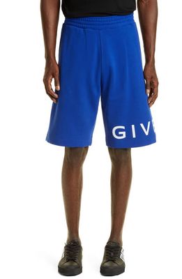 Givenchy Men's Boxy Fit Logo Cotton Fleece Sweat Shorts in Ocean Blue