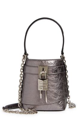 Givenchy Micro Shark Lock Lambskin Leather Bucket Bag in Silvery Grey